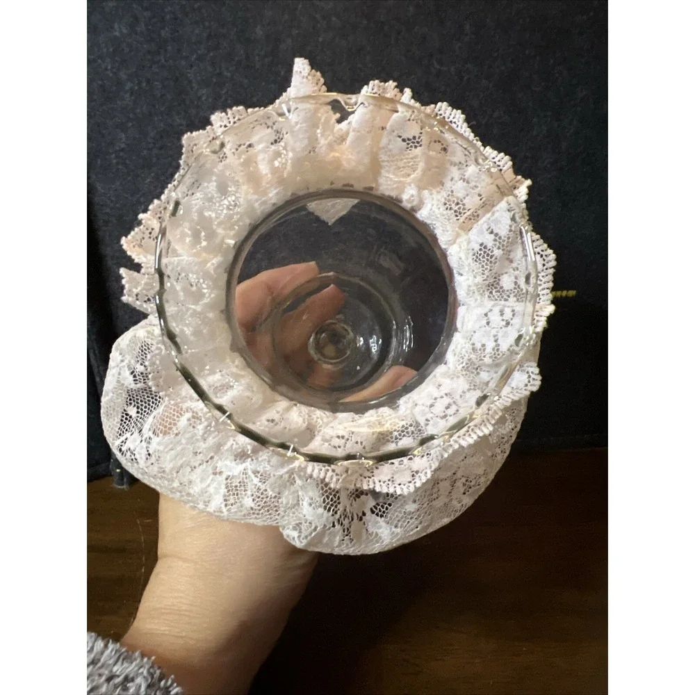 1 HOMCO Wide Fluted Votive‎ Cup Pegged Candle Holder Clear Glass With Lace
